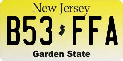 NJ license plate B53FFA