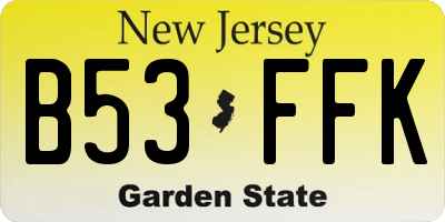NJ license plate B53FFK