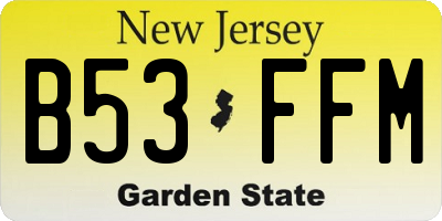 NJ license plate B53FFM