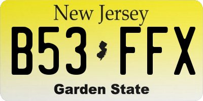 NJ license plate B53FFX
