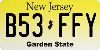 NJ license plate B53FFY