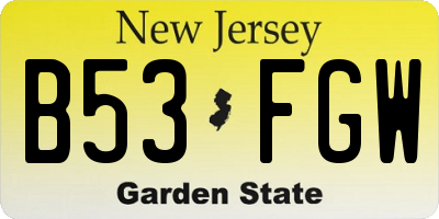 NJ license plate B53FGW