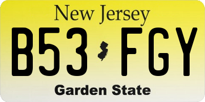 NJ license plate B53FGY