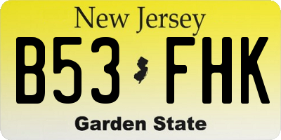 NJ license plate B53FHK