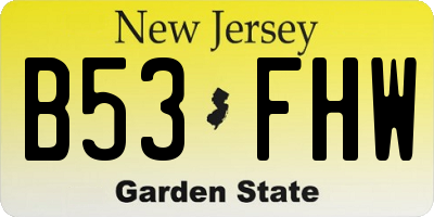 NJ license plate B53FHW