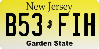NJ license plate B53FIH
