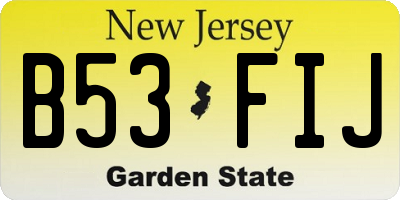NJ license plate B53FIJ