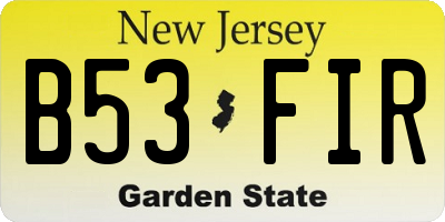NJ license plate B53FIR