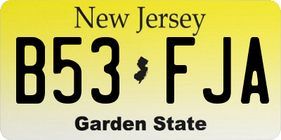 NJ license plate B53FJA