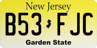 NJ license plate B53FJC