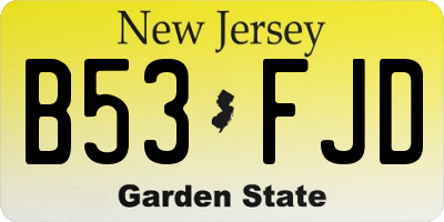 NJ license plate B53FJD