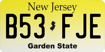 NJ license plate B53FJE