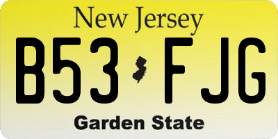 NJ license plate B53FJG