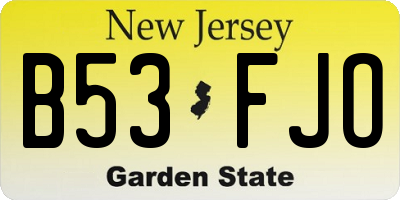 NJ license plate B53FJO