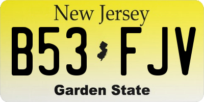 NJ license plate B53FJV