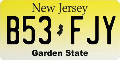 NJ license plate B53FJY