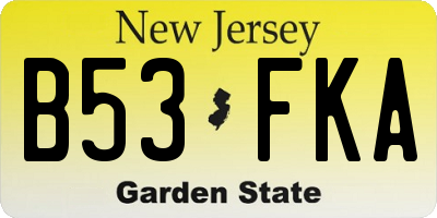 NJ license plate B53FKA