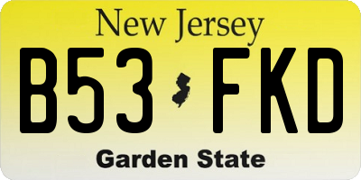 NJ license plate B53FKD