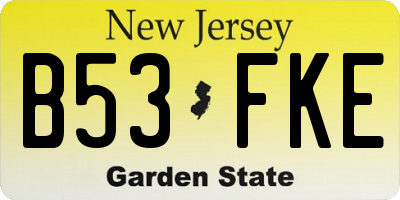 NJ license plate B53FKE