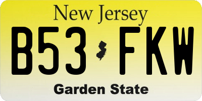 NJ license plate B53FKW