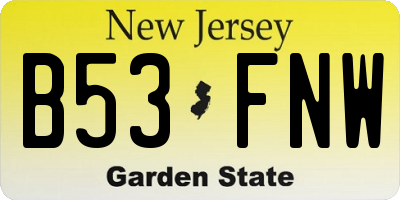 NJ license plate B53FNW