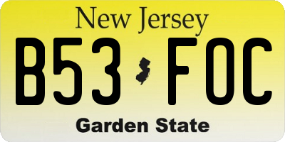 NJ license plate B53FOC