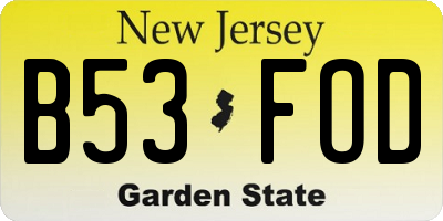 NJ license plate B53FOD