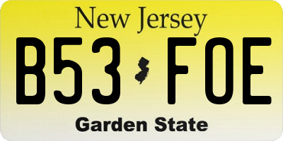 NJ license plate B53FOE