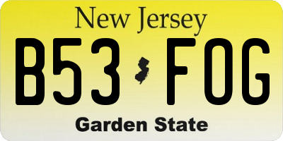 NJ license plate B53FOG