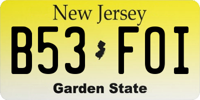 NJ license plate B53FOI