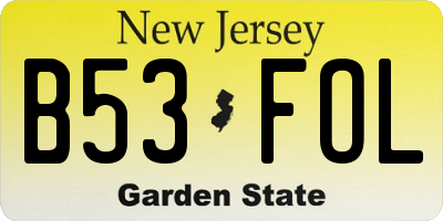 NJ license plate B53FOL