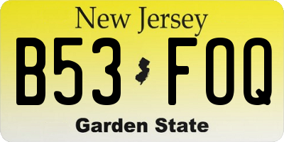 NJ license plate B53FOQ