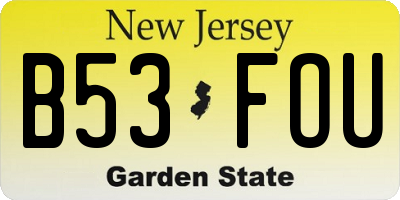 NJ license plate B53FOU