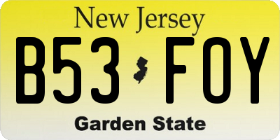 NJ license plate B53FOY