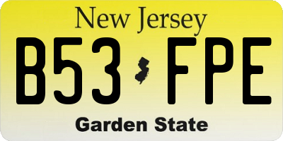 NJ license plate B53FPE