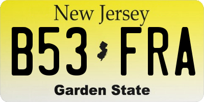 NJ license plate B53FRA