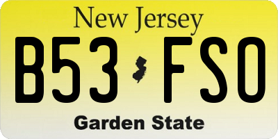 NJ license plate B53FSO