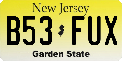 NJ license plate B53FUX