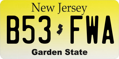 NJ license plate B53FWA