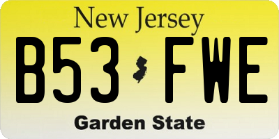 NJ license plate B53FWE