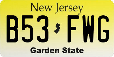 NJ license plate B53FWG