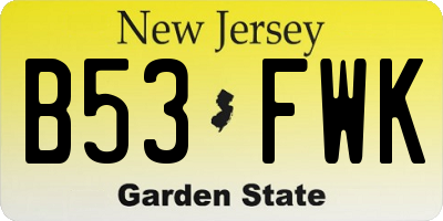 NJ license plate B53FWK