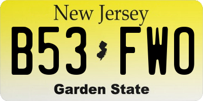 NJ license plate B53FWO