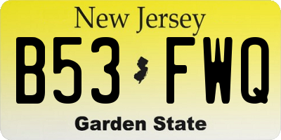 NJ license plate B53FWQ