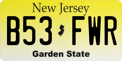 NJ license plate B53FWR