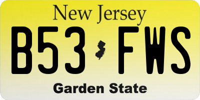 NJ license plate B53FWS