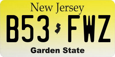 NJ license plate B53FWZ