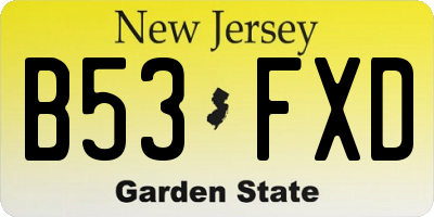 NJ license plate B53FXD