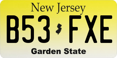 NJ license plate B53FXE