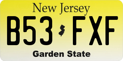 NJ license plate B53FXF